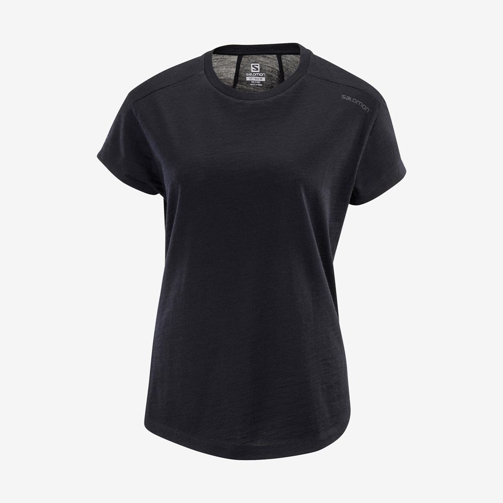 T-Shirts Salomon Femme Noir - Salomon OUTLIFE MERINO SS W - France (5603-LVXSY)